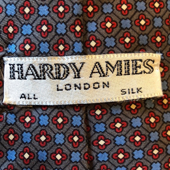 HARDY AMIES London Tie Floral Geometric 100% Silk Tie Classic Slim Career Casual - Picture 5 of 12